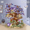 Mini Elf Tree House City Street View Building Blocks Cherry Blossom Model