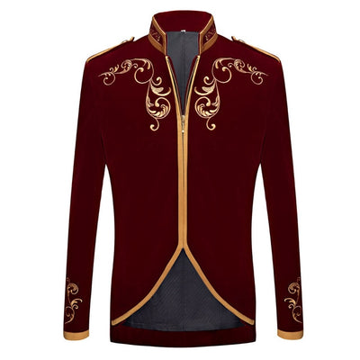 British Style Palace Prince Black Velvet Gold Embroidery Blaze Jacket - Top Sale Item