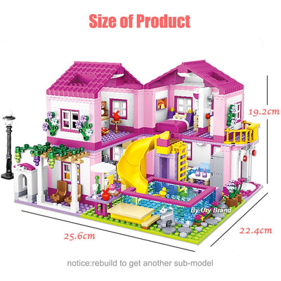 Friends City House Summer Holiday Villa Castle Building Blocks Sets Figures Swimming Pool DIY Toys