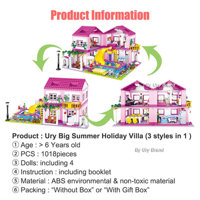 Friends City House Summer Holiday Villa Castle Building Blocks Sets Figures Swimming Pool DIY Toys