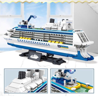 Cruise Liner Ship Sailing Boat Mini Model Building Blocks Creative Big Ocean Vessels Bricks MOC Toys
