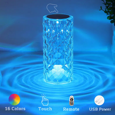 Crystal Table Lamp for Bedroom 16 Colors Touch/Remote Dimmable Night Light