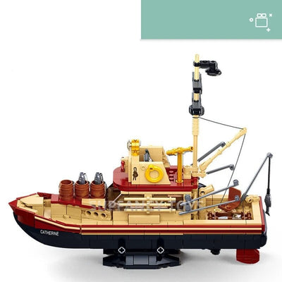City Fishing Boat Vessel Trawlboat Model Building Blocks Set Pirate Ship Sea Fisher White Shark Figures MOC Toys