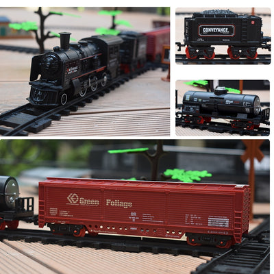 Railway Classical Freight Train Water Steam Locomotive Playset with Smoke Simulation Model