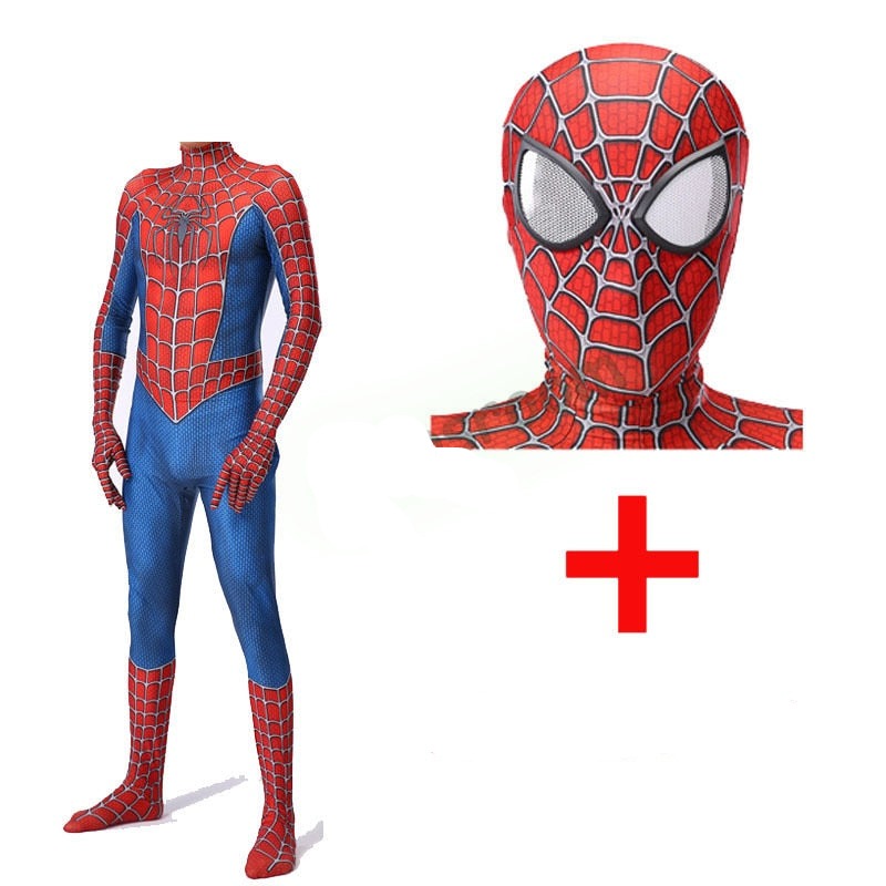 Spiderman Tobey Maguire Costume Red Raimi Cosplay Superhero Jumpsuit Halloween Costume