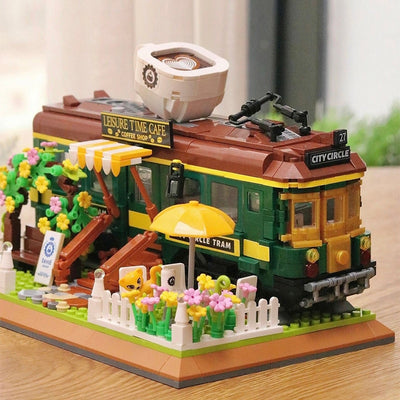 Train Coffee House Model Bricks Micro Building Block
