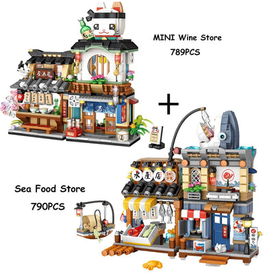 Creative Sea Fish Food House Model Building Block MOC Retail Store
