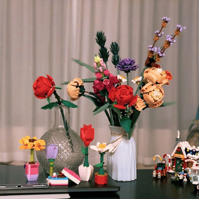 Flower Bouquet Brick Succulents Potted Building Blocks Romantic Kit Assembly Home Decor Toys