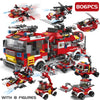 City Fire Fighting 8in1 Trucks Car Helicopter Boat Building Blocks