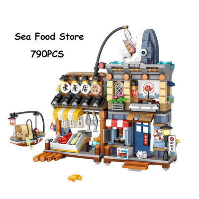 Creative Sea Fish Food House Model Building Block MOC Retail Store