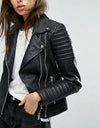 Women Smooth Motorcycle Faux Leather Jackets Winter Biker Streetwear Black Coat