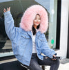 Winter Fur Denim Jacket Women Fashion Faux Rabbit Fur Blue Jeans Jacket