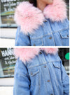 Winter Fur Denim Jacket Women Fashion Faux Rabbit Fur Blue Jeans Jacket