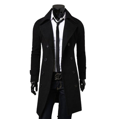 Trench Coat Men High Quality Self-cultivation Solid Color Mens Coat Double-breasted Jacket