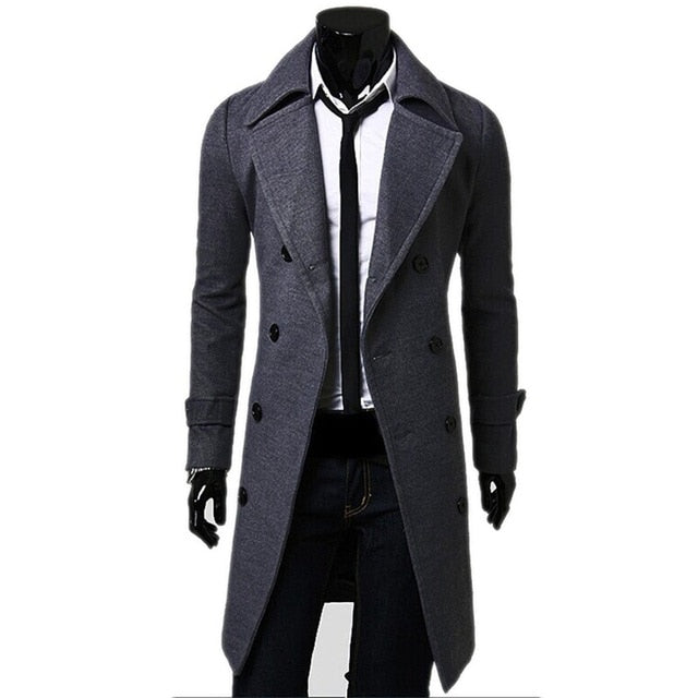 Trench Coat Men High Quality Self-cultivation Solid Color Mens Coat Double-breasted Jacket