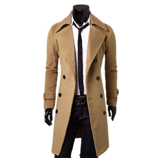 Trench Coat Men High Quality Self-cultivation Solid Color Mens Coat Double-breasted Jacket