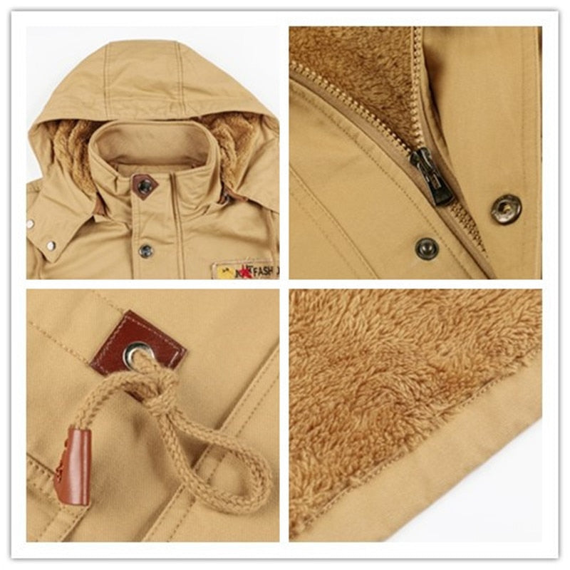 Men's Winter Fleece Jackets Warm Hooded Coat Thermal Thick Outerwear Male Military Jacket