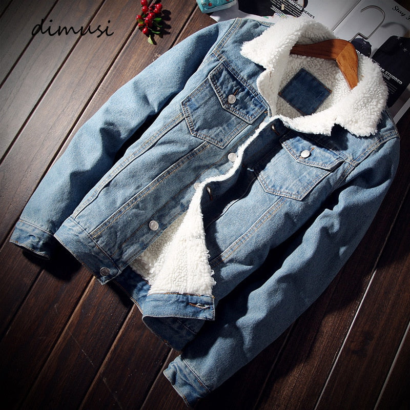 Winter Denim Jackets Fashion Men Fleece Thick Warm Jeans Jacket