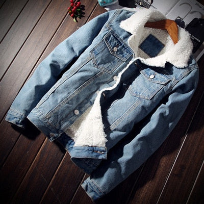 Winter Denim Jackets Fashion Men Fleece Thick Warm Jeans Jacket