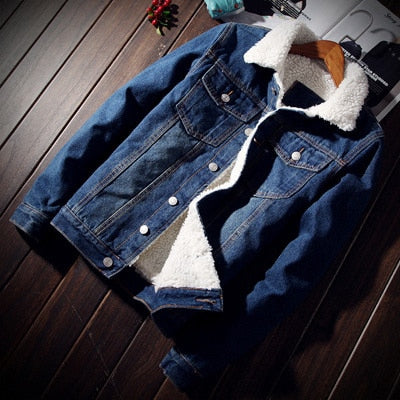 Winter Denim Jackets Fashion Men Fleece Thick Warm Jeans Jacket