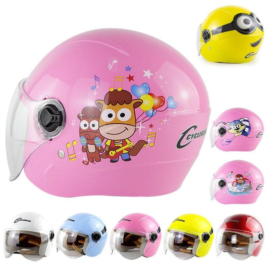 Kids Motorcycle Helmet Open Face Flip Up Dot Cartoon Printed