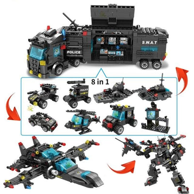 Building Block Police Station Truck Model Building Blocks City Machine Helicopter Car Figures Bricks Educational Toy
