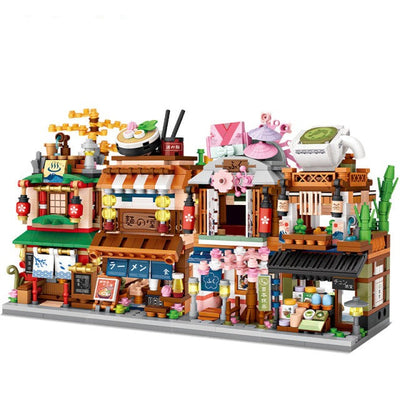 Mini City Street View Noodle Shop House Building Blocks 4 in 1 Japanese Architecture Friends Figures Bricks Toys