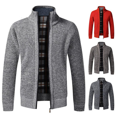 New Men's Jacket Slim Fit Stand Collar Zipper Jacket Men Solid Cotton Thick Warm  Sweater