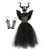 Girl's Deluxe Maleficent Black Dress Halloween Costume For Kids