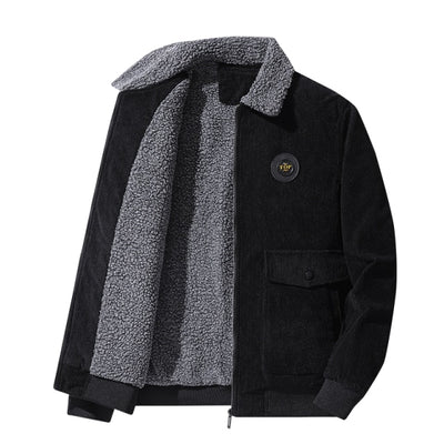 Winter Fleece Warm Thick Jackets Men Fashion Fur Collar Corduroy Coat