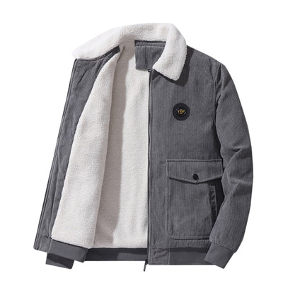 Winter Fleece Warm Thick Jackets Men Fashion Fur Collar Corduroy Coat