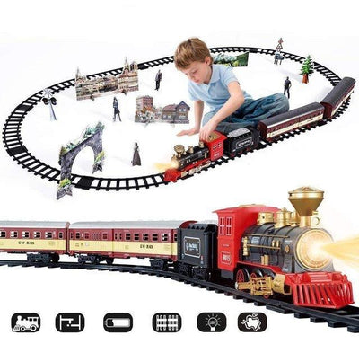 Electric Train Toy Set Car Railway Tracks Steam Locomotive Engine Diecast Model
