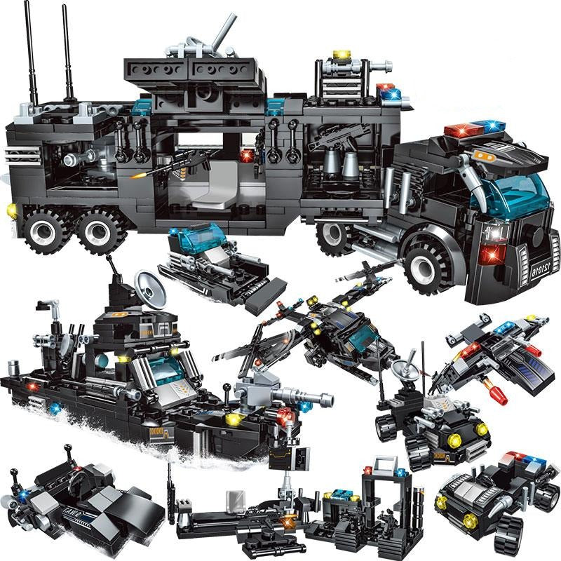 Building Block Police Station Truck Model Building Blocks City Machine Helicopter Car Figures Bricks Educational Toy