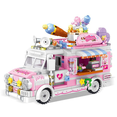 City Mini Snack Street View Ice Cream Truck Car Model Building Blocks