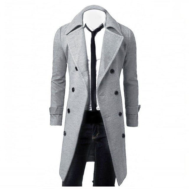 Trench Coat Men High Quality Self-cultivation Solid Color Mens Coat Double-breasted Jacket