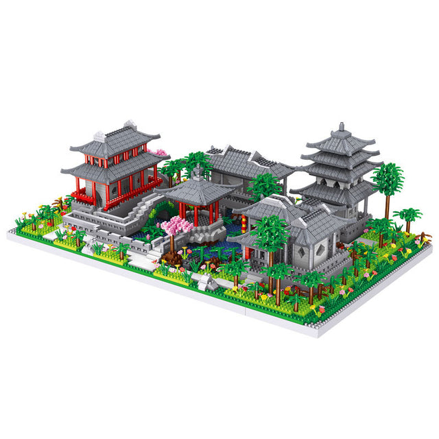 World Architecture Yard Garden Temple Lake Tree Mini Diamond Blocks Bricks Building Toy