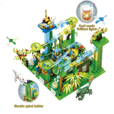 Ideas Marble Race Run with Light Electric Maze Ball Building Blocks Jurassic Dinosaur Park Jungle World Toys