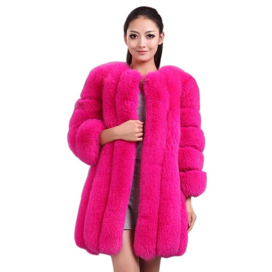 Faux Fox Fur Coat Slim Long Royal Blue Fur Coat