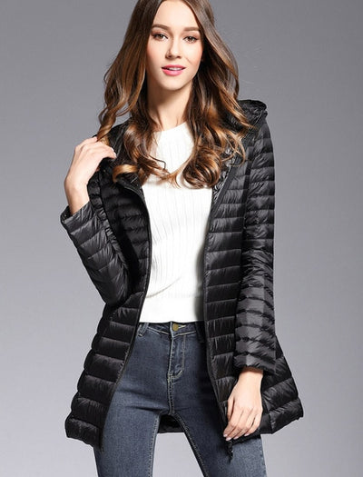 Padded Hooded Long Jacket White Duck Down Spring Jackets - Top Sale Item