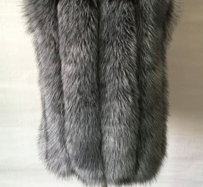 Faux Fox Fur Coat Slim Long Royal Blue Fur Coat
