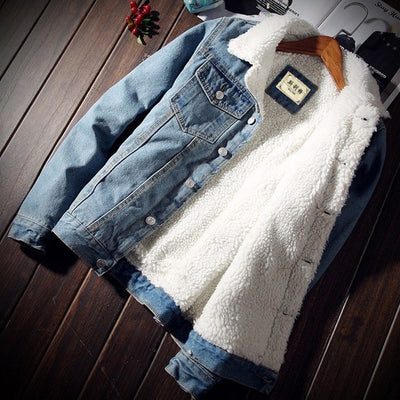 Warm Fleece Denim Jacket Winter Fashion Mens Jean Jacket