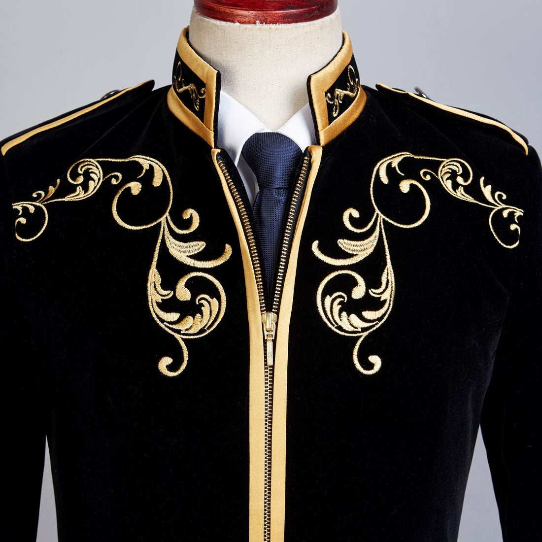 British Style Palace Prince Black Velvet Gold Embroidery Blaze Jacket - Top Sale Item