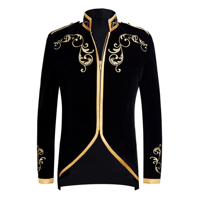 British Style Palace Prince Black Velvet Gold Embroidery Blaze Jacket - Top Sale Item