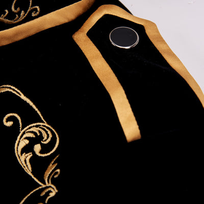 British Style Palace Prince Black Velvet Gold Embroidery Blaze Jacket - Top Sale Item