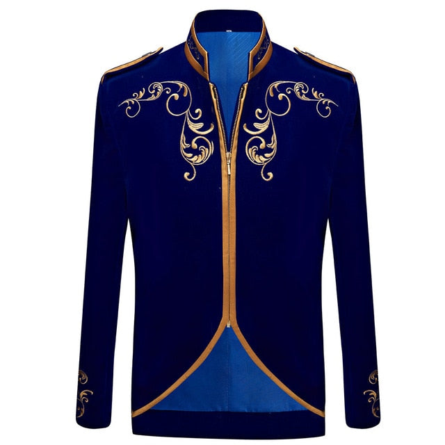 British Style Palace Prince Black Velvet Gold Embroidery Blaze Jacket - Top Sale Item