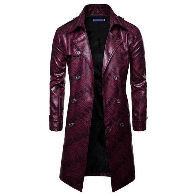 Leather Trench Coat Mens Long Faux leather Jacket - Top Sale Item