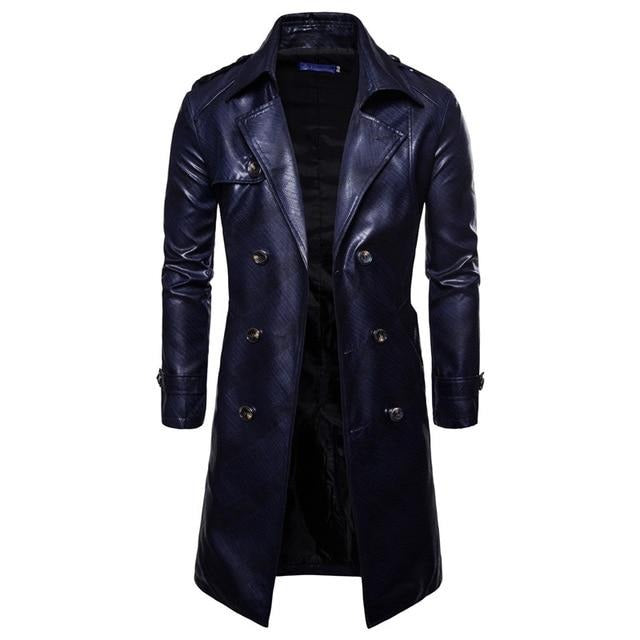 Leather Trench Coat Mens Long Faux leather Jacket - Top Sale Item