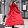 Winter Women Long Cotton Parkas Large Fur Collar Hooded Coat