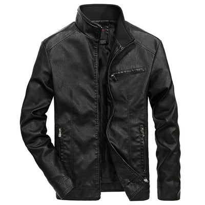 Men Autumn Solid Stand Collar PU Leather Jacket - Top Sale Item