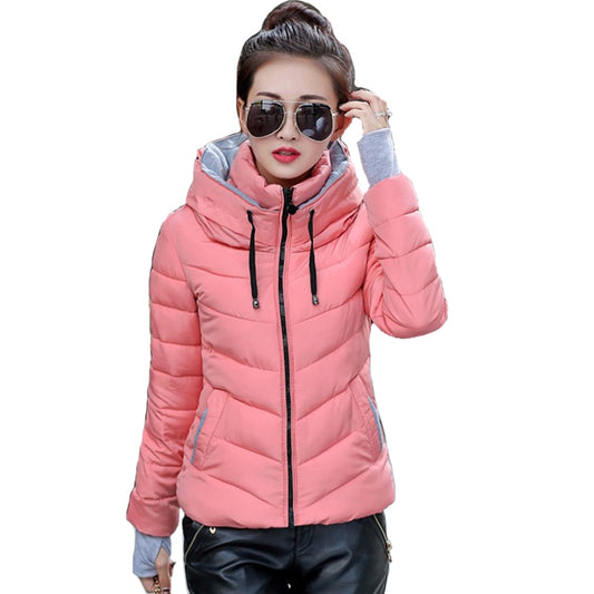 Hooded women winter jacket short cotton padded womens coat